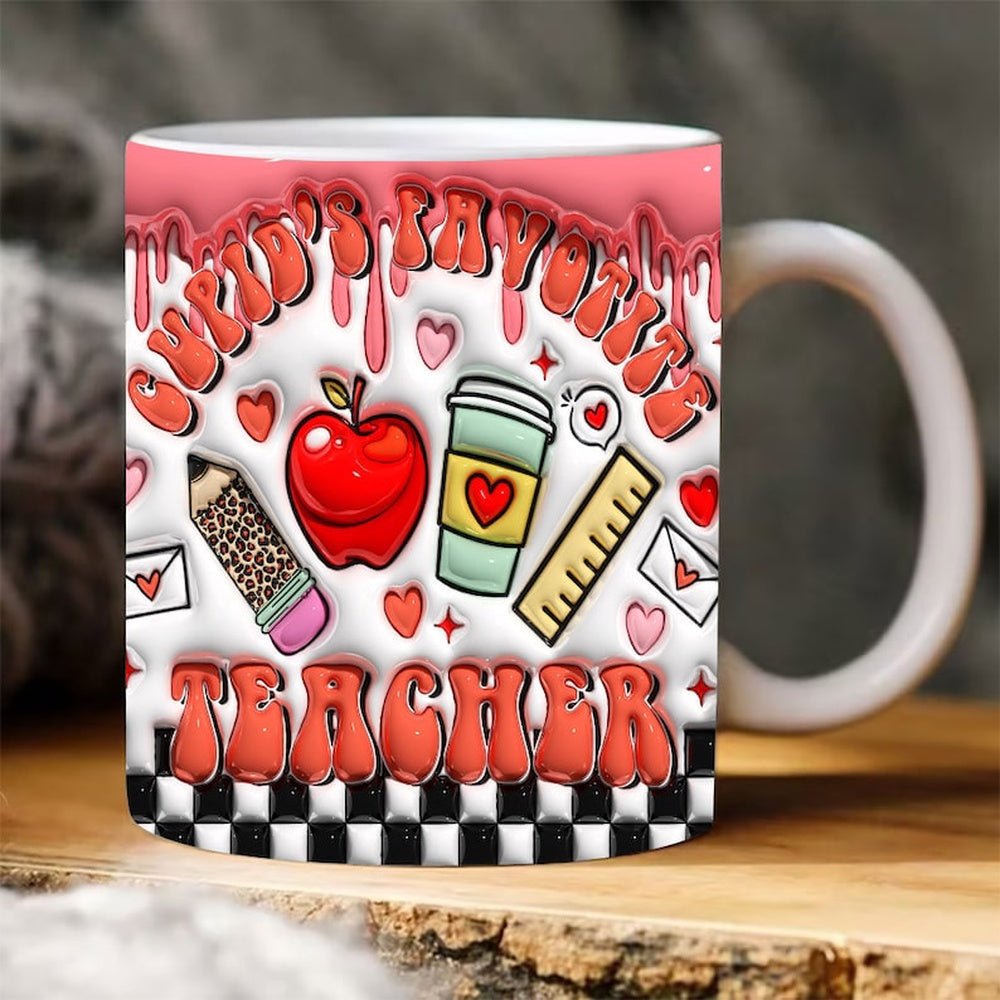 3D Inflated Teacher Mug, 3D Cupid'S Favourite Teacher Inflated Mug, Teacher 3D Coffee Mug, Back To School Mug