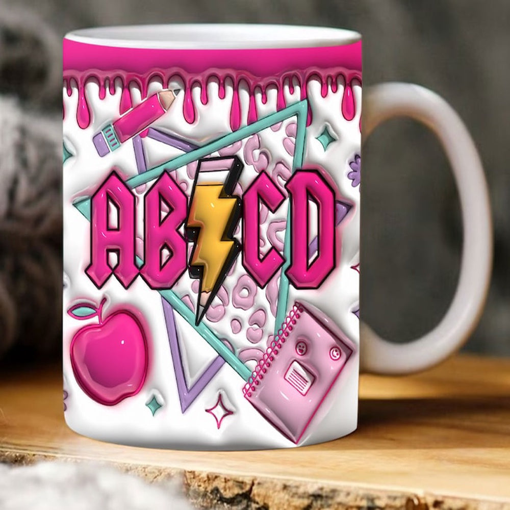 3D Inflated Teacher Mug, 3D Inflated Teacher Abcd Mug, Teacher 3D Coffee Mug, Back To School Mug