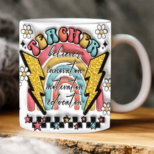 3D Inflated Teacher Mug, 3D Retro Teacher Inflated Mug, Teacher 3D Coffee Mug, Back To School Mug