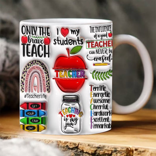 3D Inflated Teacher Mug, 3D Retro Teacher Mug, Teacher 3D Coffee Mug, Back To School Mug