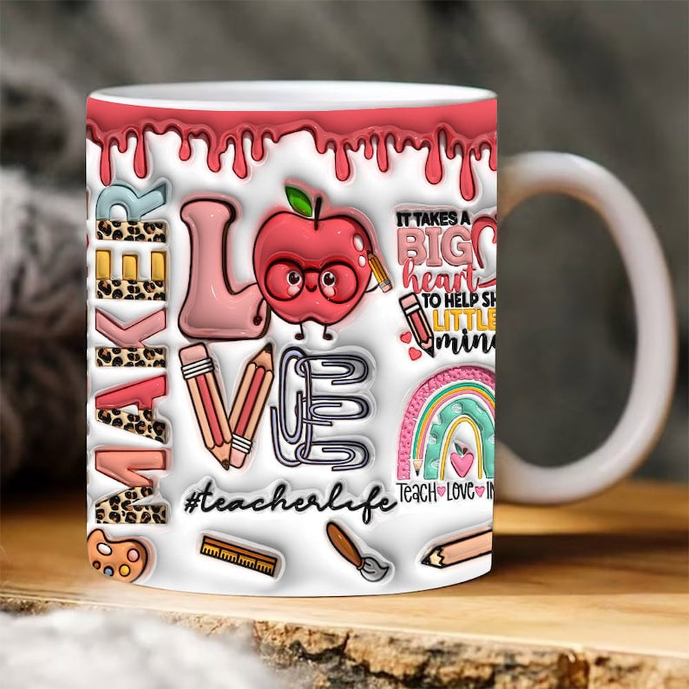 3D Inflated Teacher Mug, 3D Retro Teacher Puffy Mug, Teacher 3D Coffee Mug, Back To School Mug