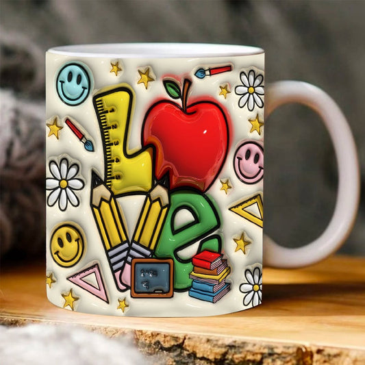 3D Inflated Teacher Mug, 3D Teacher Inflated Mug, Love Teacher Mug, Teacher 3D Coffee Mug, Back To School Mug