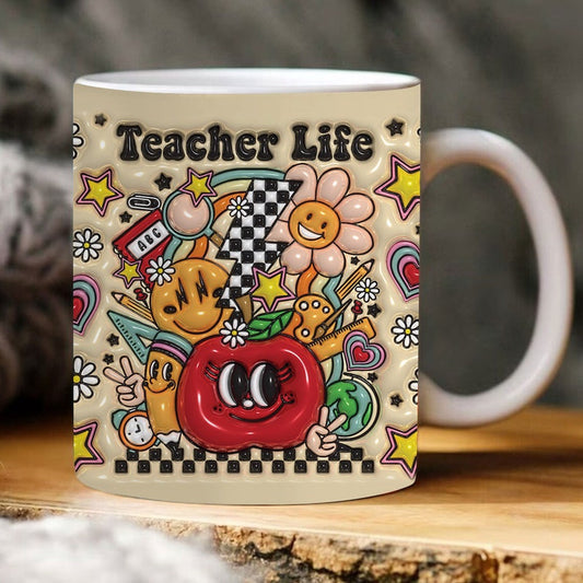 3D Inflated Teacher Mug, 3D Teacher Life Inflated Mug, Teacher 3D Coffee Mug, Back To School Mug