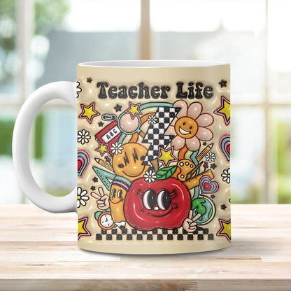 3D Inflated Teacher Mug, 3D Teacher Life Inflated Mug, Teacher 3D Coffee Mug, Back To School Mug