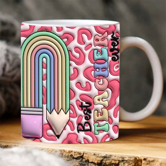 3D Inflated Teacher Mug, 3D Teacher Rainbow Mug Puffy, Teacher 3D Coffee Mug, Back To School Mug