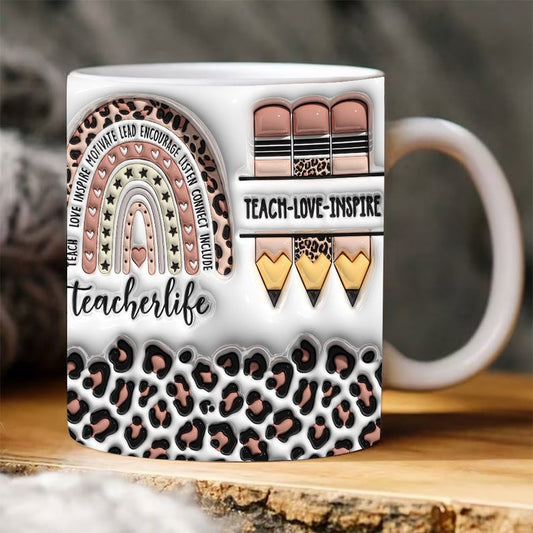 3D Inflated Teacher Mug, 3D Teacher Rainbow Puffy Mug, Teacher 3D Coffee Mug, Back To School Mug