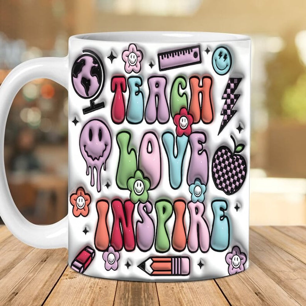 3D Inflated Teacher Mug, 3D Teacher Smiley Face Puffy Mug, Teacher 3D Coffee Mug, Back To School Mug