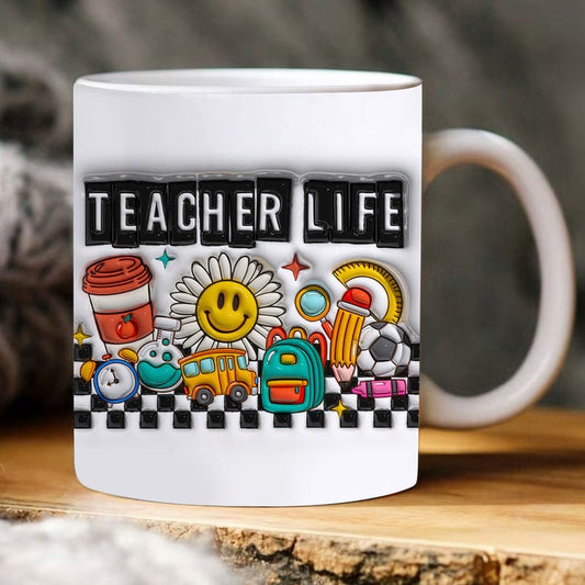 3D Inflated Teacher Mug, Teacher Life Mug, Teacher 3D Coffee Mug, Back To School Mug