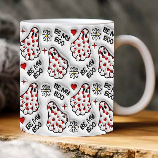 3D Inflated Valentine's Mug, 3D Heart Ghost Spooky Valentine'S Day Inflated Mug, Be My Boo Puffy Mug, Valentine 3D Coffee Mug, Gift For Her