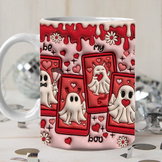 3D Inflated Valentine's Mug, 3D Heart Ghost Spooky Valentine'S Day Inflated Mug, Valentine 3D Coffee Mug, Gift For Her