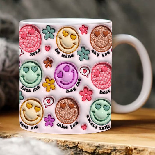 3D Inflated Valentine's Mug, 3D Valentine Conversation Hearts Inflated Mug, Leopard Valentine'S Day Puffy Mug, Valentine 3D Coffee Mug, Gift For Her