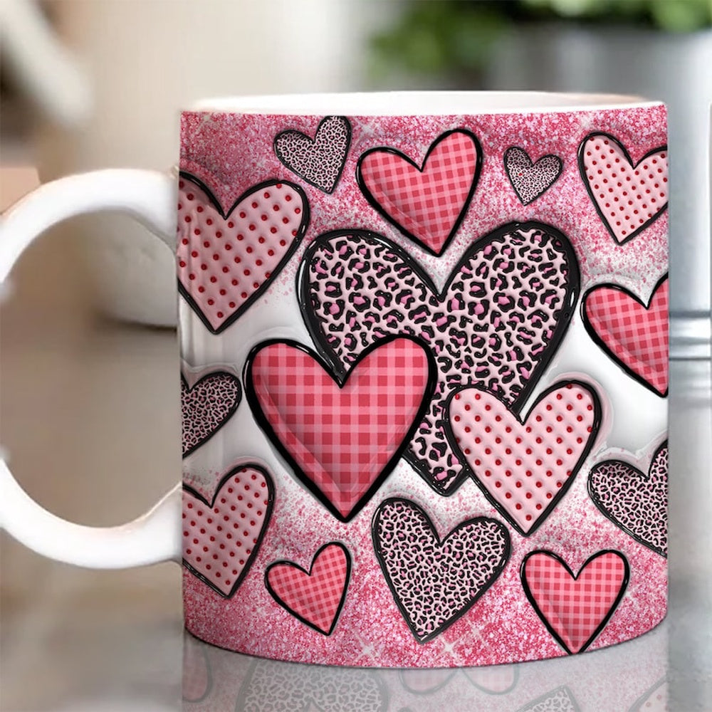 3D Inflated Valentine's Mug, 3D Valentine Hearts Inflated Mug, Valentine 3D Coffee Mug, Gift For Her