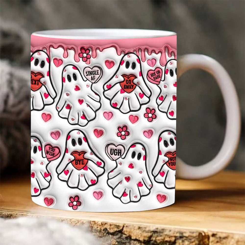 3D Inflated Valentine's Mug, 3D Valentine'S Day Ghost Inflated Mug, Valentine 3D Coffee Mug, Gift For Her
