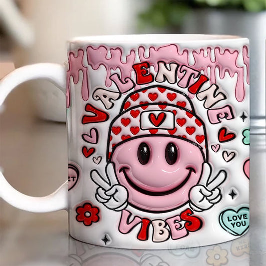 3D Inflated Valentine's Mug, 3D Valentine Vibes Inflated Mug, Smiley Face Puffy Mug, Valentine 3D Coffee Mug, Gift For Her