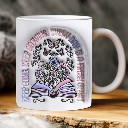 3D Keep Going Keep Growing Inflated Mug, 3D Coffee Mug, Cute 3D Inflated Mug, Birthday Gift, Christimas Gift