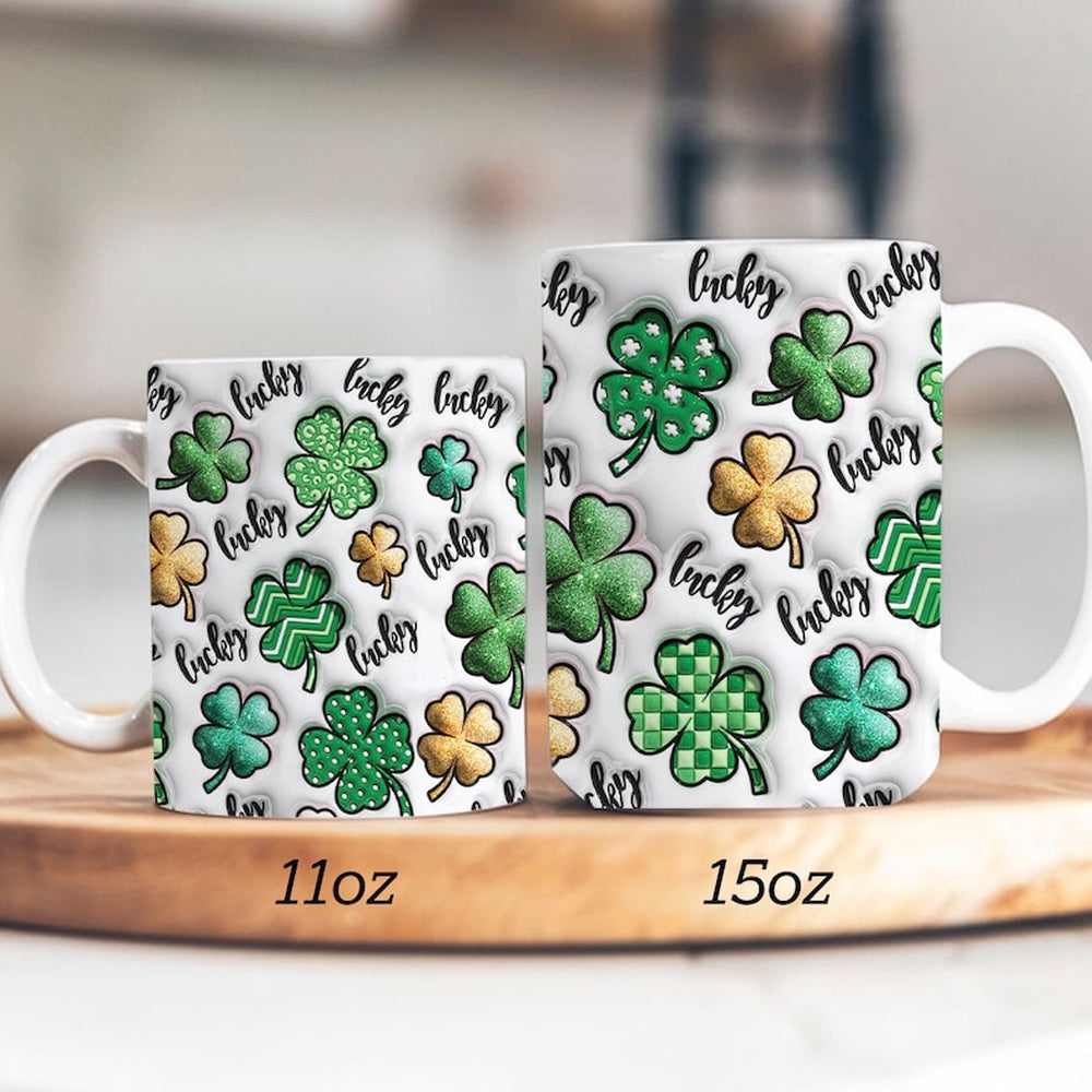 3D Lucky Four Leaf Glitter Clover Inflated Mug, 3D Coffee Mug, Cute 3D Inflated Mug, Birthday Gift, Christimas Gift