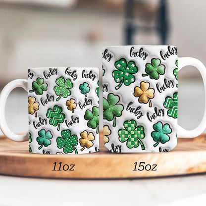 3D Lucky Four Leaf Glitter Clover Inflated Mug, 3D Coffee Mug, Cute 3D Inflated Mug, Birthday Gift, Christimas Gift