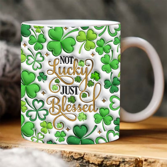 3D Not Lucky Just Blessed Inflated Mug, 3D Coffee Mug, Cute 3D Inflated Mug, Birthday Gift, Christimas Gift
