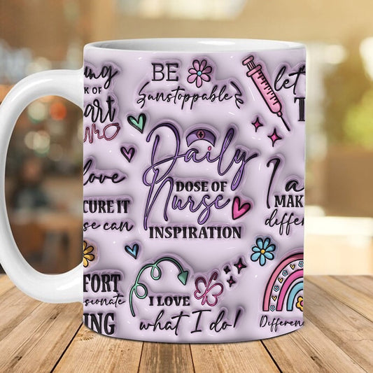 3D Nurse Affirmations Inflated Mug, Retro Nurse Puffy Mug, 3D Coffee Mug, Cute 3D Inflated Mug, Birthday Gift, Christimas Gift