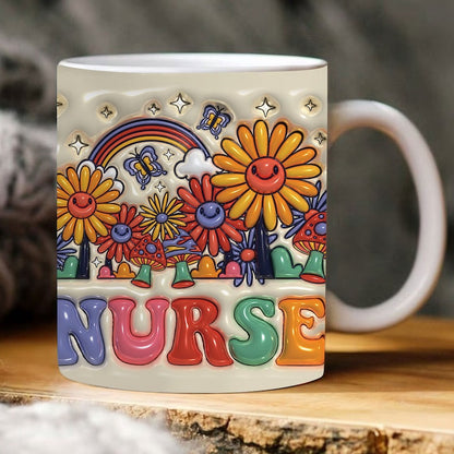 3D Nurse Floral Inflated Mug, 3D Coffee Mug, Cute 3D Inflated Mug, Birthday Gift, Christimas Gift