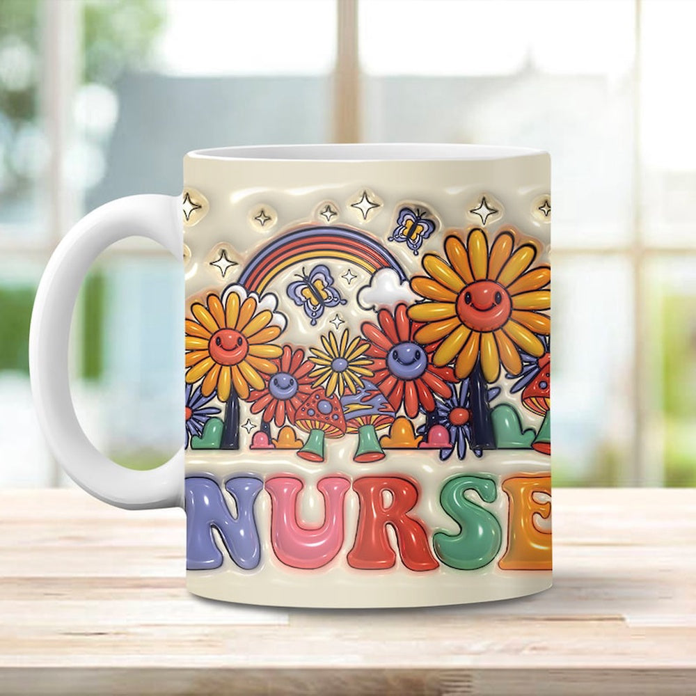 3D Nurse Floral Inflated Mug, 3D Coffee Mug, Cute 3D Inflated Mug, Birthday Gift, Christimas Gift