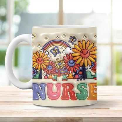 3D Nurse Floral Inflated Mug, 3D Coffee Mug, Cute 3D Inflated Mug, Birthday Gift, Christimas Gift