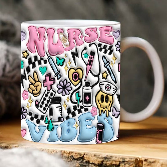 3D Nurse Vibes Inflated Mug, 3D Coffee Mug, Cute 3D Inflated Mug, Birthday Gift, Christimas Gift