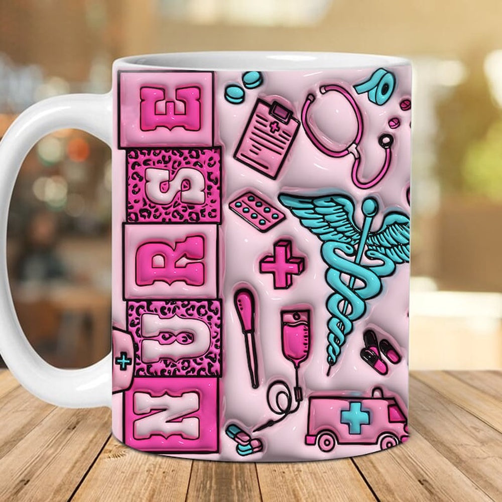 3D Pink Nurse Inflated Mug, 3D Coffee Mug, Cute 3D Inflated Mug, Birthday Gift, Christimas Gift