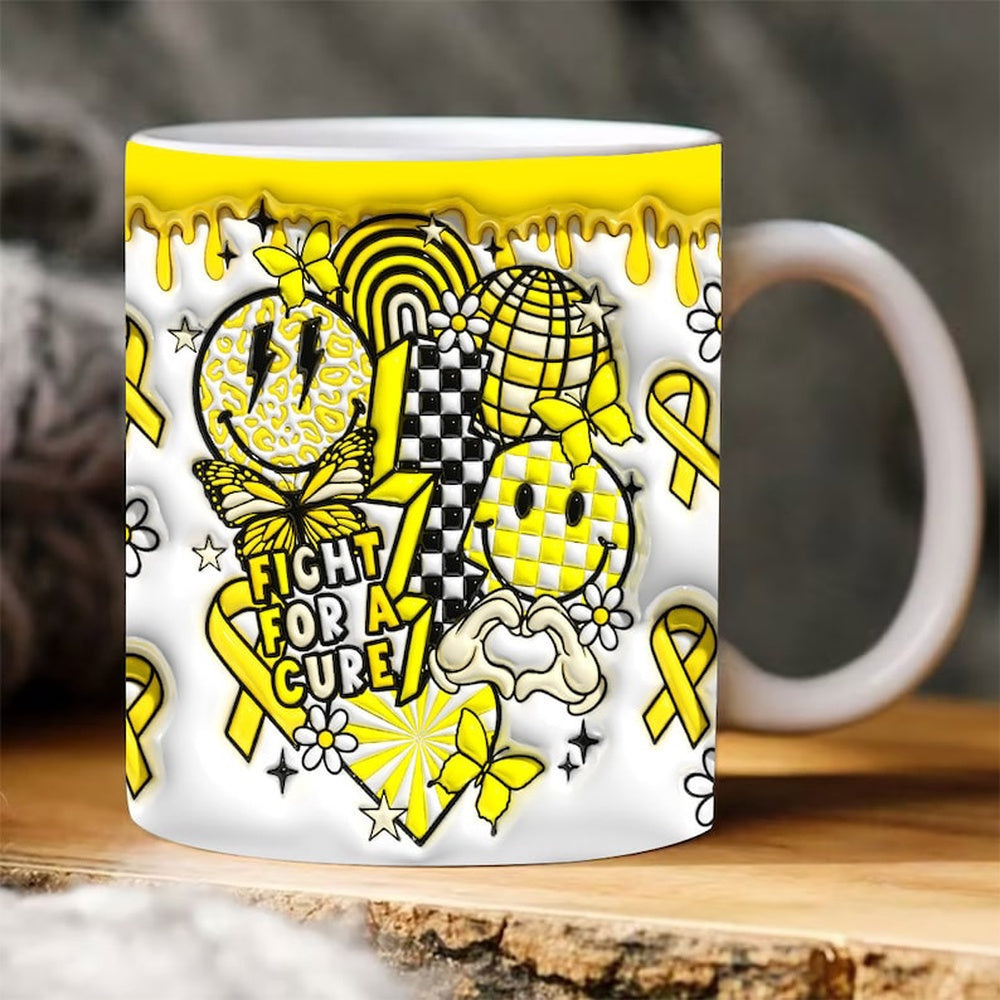 3D Retro Childhood Cancer Awareness Inflated Mug, 3D Coffee Mug, Cute 3D Inflated Mug, Birthday Gift, Christimas Gift
