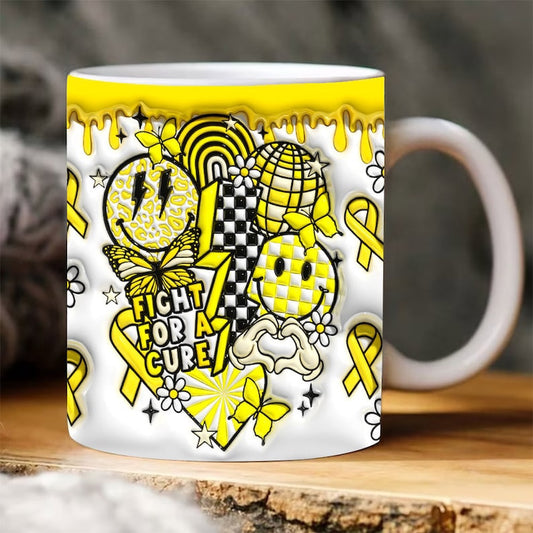 3D Retro Childhood Cancer Awareness Inflated Mug, 3D Coffee Mug, Cute 3D Inflated Mug, Birthday Gift, Christimas Gift