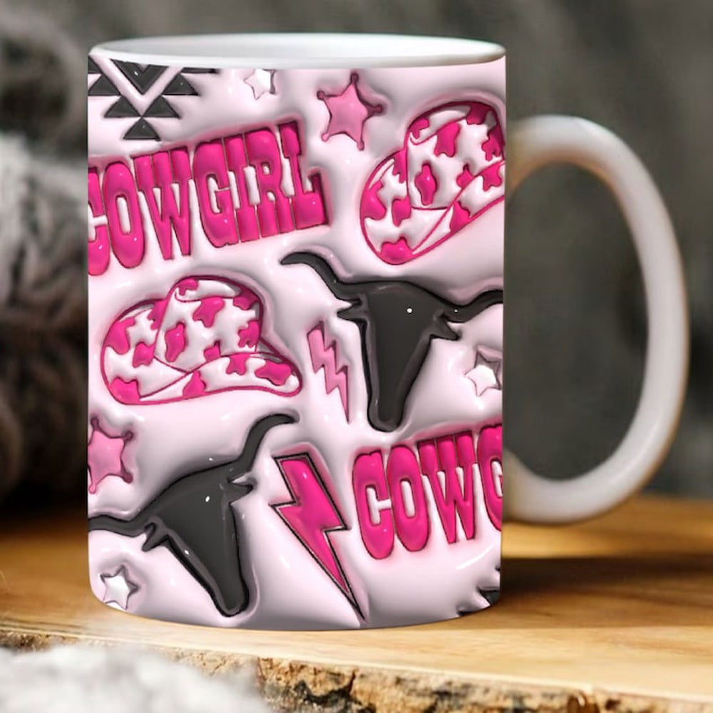 3D Retro Cowgirl Inflated Mug, 3D Coffee Mug, Cute 3D Inflated Mug, Birthday Gift, Christimas Gift