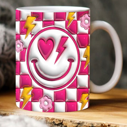 3D Retro Groovy Smiley Inflated Mug, 3D Coffee Mug, Cute 3D Inflated Mug, Birthday Gift, Christimas Gift