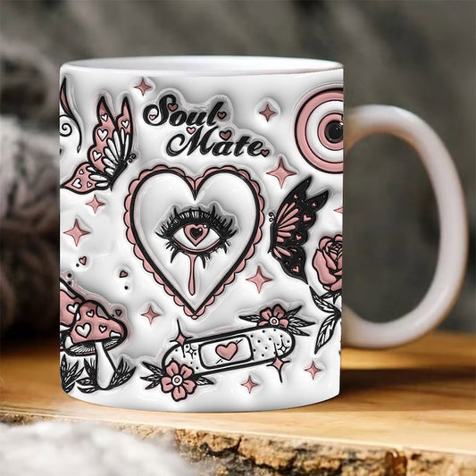 3D Rose & Butterfly Mug Witch Inflated Mug, 3D Coffee Mug, Cute 3D Inflated Mug, Birthday Gift, Christimas Gift