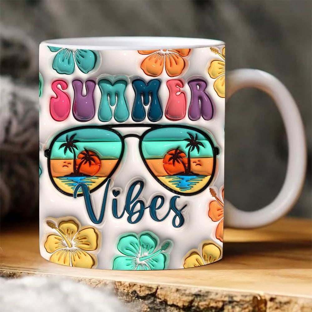 3D Summer Vibes Inflated Mug, 3D Coffee Mug, Cute 3D Inflated Mug, Birthday Gift, Christimas Gift