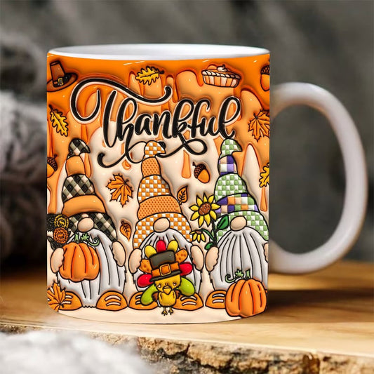 3D Thankful Gnomes Inflated Mug, 3D Coffee Mug, Cute 3D Inflated Mug, Birthday Gift, Christimas Gift