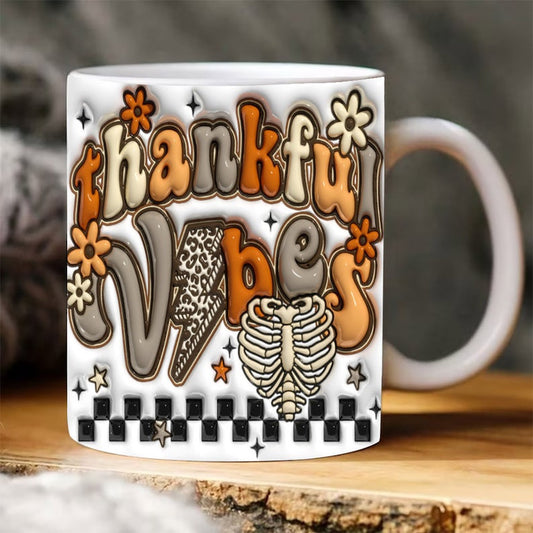 3D Thankful Vibes Inflated Mug, 3D Coffee Mug, Cute 3D Inflated Mug, Birthday Gift, Christimas Gift