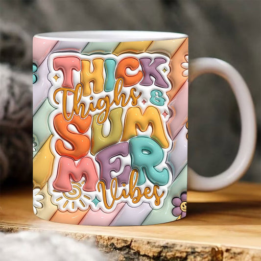 3D Thick Thighs Summer Vibes Inflated Mug, 3D Coffee Mug, Cute 3D Inflated Mug, Birthday Gift, Christimas Gift