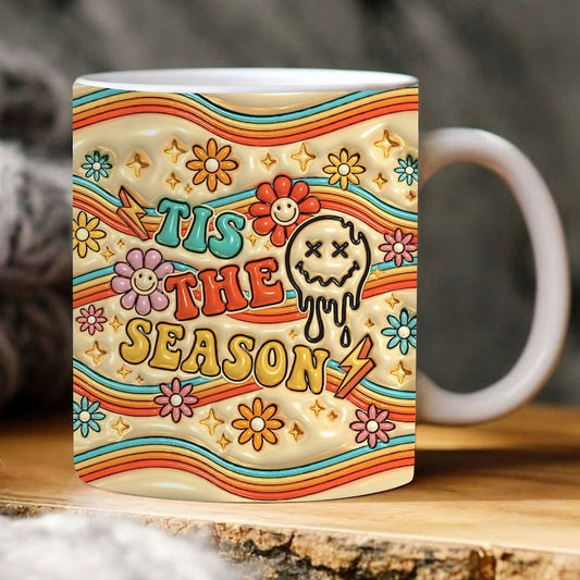 3D Tis The Season Inflated Mugs, 3D Coffee Mug, Cute 3D Inflated Mug, Birthday Gift, Christimas Gift