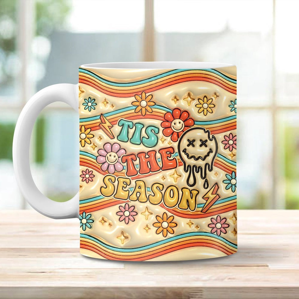 3D Tis The Season Inflated Mugs, 3D Coffee Mug, Cute 3D Inflated Mug, Birthday Gift, Christimas Gift