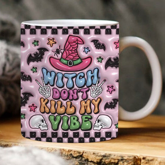 3D Witch Don'T Kill My Vibes Inflated Mug, 3D Coffee Mug, Cute 3D Inflated Mug, Birthday Gift, Christimas Gift