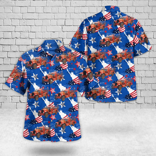 4Th Of July Hawaiian Shirts, 1923 La France Fire Engine 4Th Of July Hawaiian Shirt, Hawaiian Firefighter Shirts