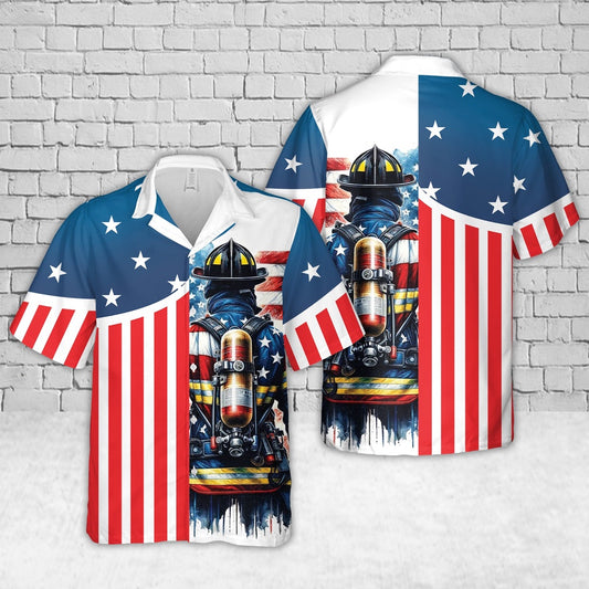 4Th Of July Hawaiian Shirts, 4Th July Happy Independence Day Us Flag Firefighter Flag Hawaiian Shirt, Hawaiian Firefighter Shirts
