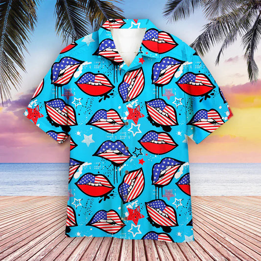 4Th Of July Hawaiian Shirts, 4Th Of July American Sexy Lips Hawaiian Shirt