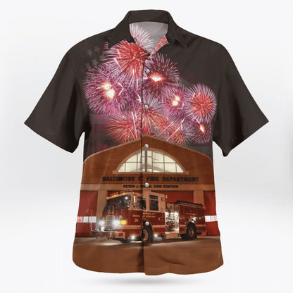 4Th Of July Hawaiian Shirts, 4Th Of July Baltimore City Fire Department Hawaiian Shirt