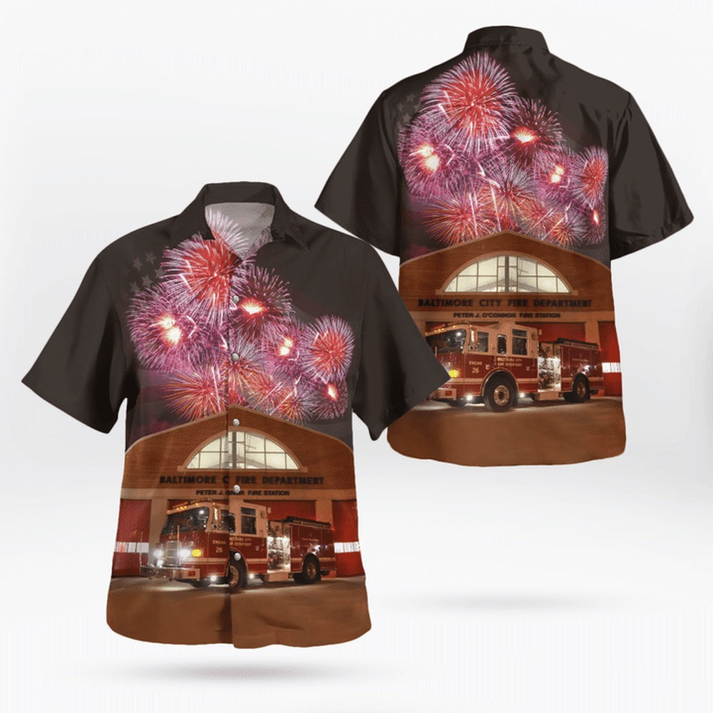 4Th Of July Hawaiian Shirts, 4Th Of July Baltimore City Fire Department Hawaiian Shirt