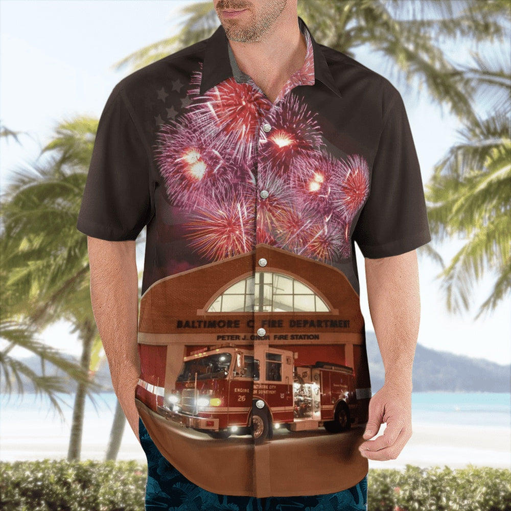 4Th Of July Hawaiian Shirts, 4Th Of July Baltimore City Fire Department Hawaiian Shirt