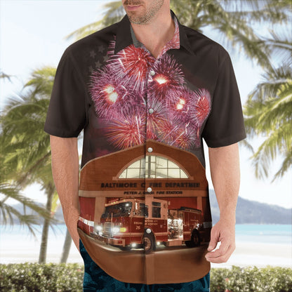 4Th Of July Hawaiian Shirts, 4Th Of July Baltimore City Fire Department Hawaiian Shirt