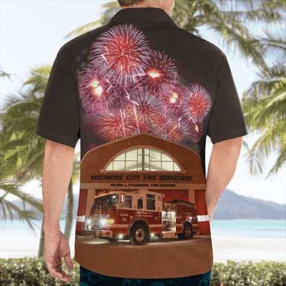 4Th Of July Hawaiian Shirts, 4Th Of July Baltimore City Fire Department Hawaiian Shirt