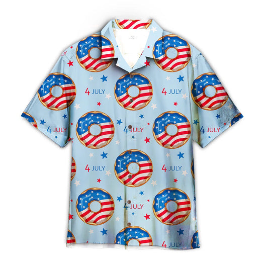 4Th Of July Hawaiian Shirts, 4Th Of July Blue And Red Donuts Hawaiian Shirt