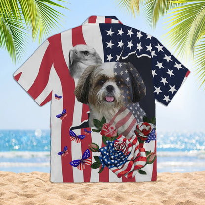 4Th Of July Hawaiian Shirts, 4Th Of July Cute Pet Shih Tzu Independence Day Hawaiian Shirt